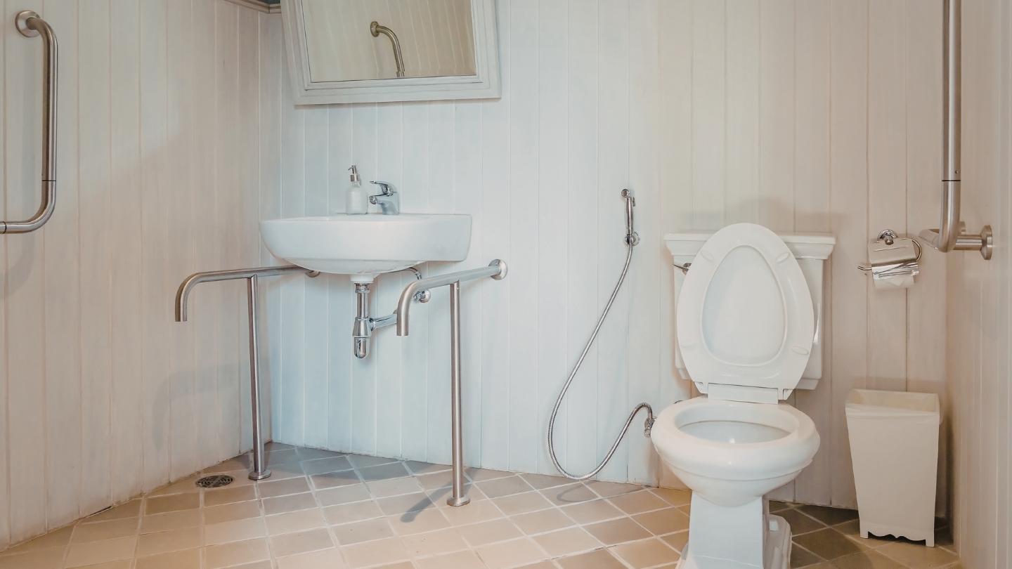 Bathroom toilet and sink in a residential home
